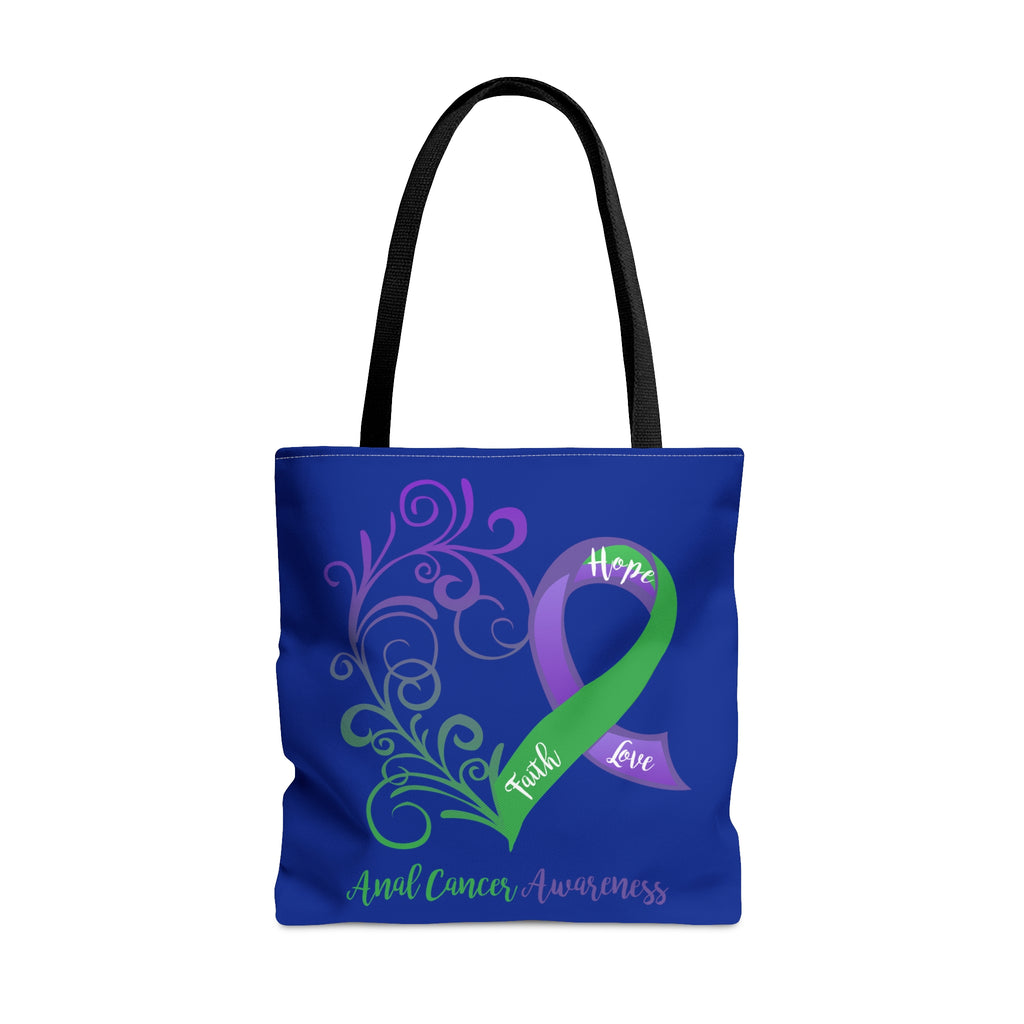 Anal Cancer Awareness Heart Large Tote Bag (Dark Blue)