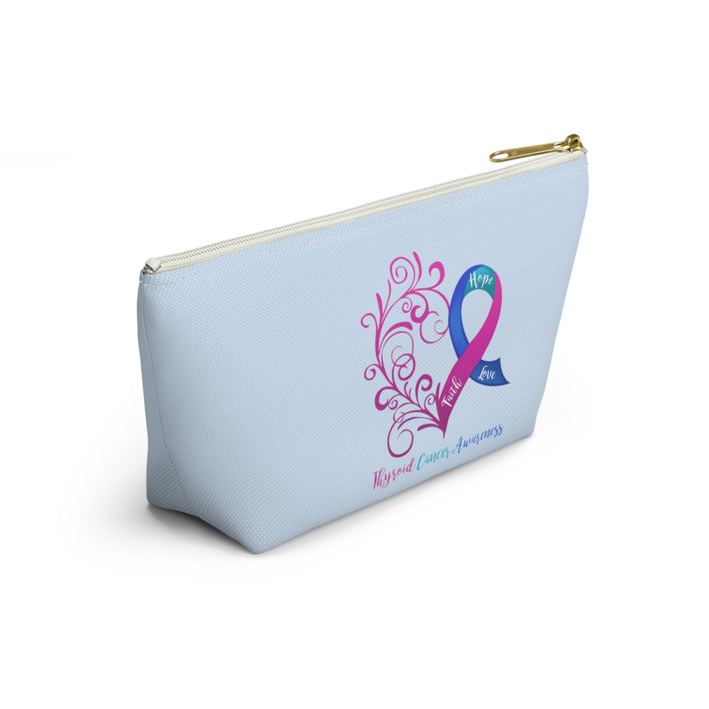Thyroid Cancer Awareness Heart Small "Light Blue" T-Bottom Accessory Pouch (Dual-Sided Design)