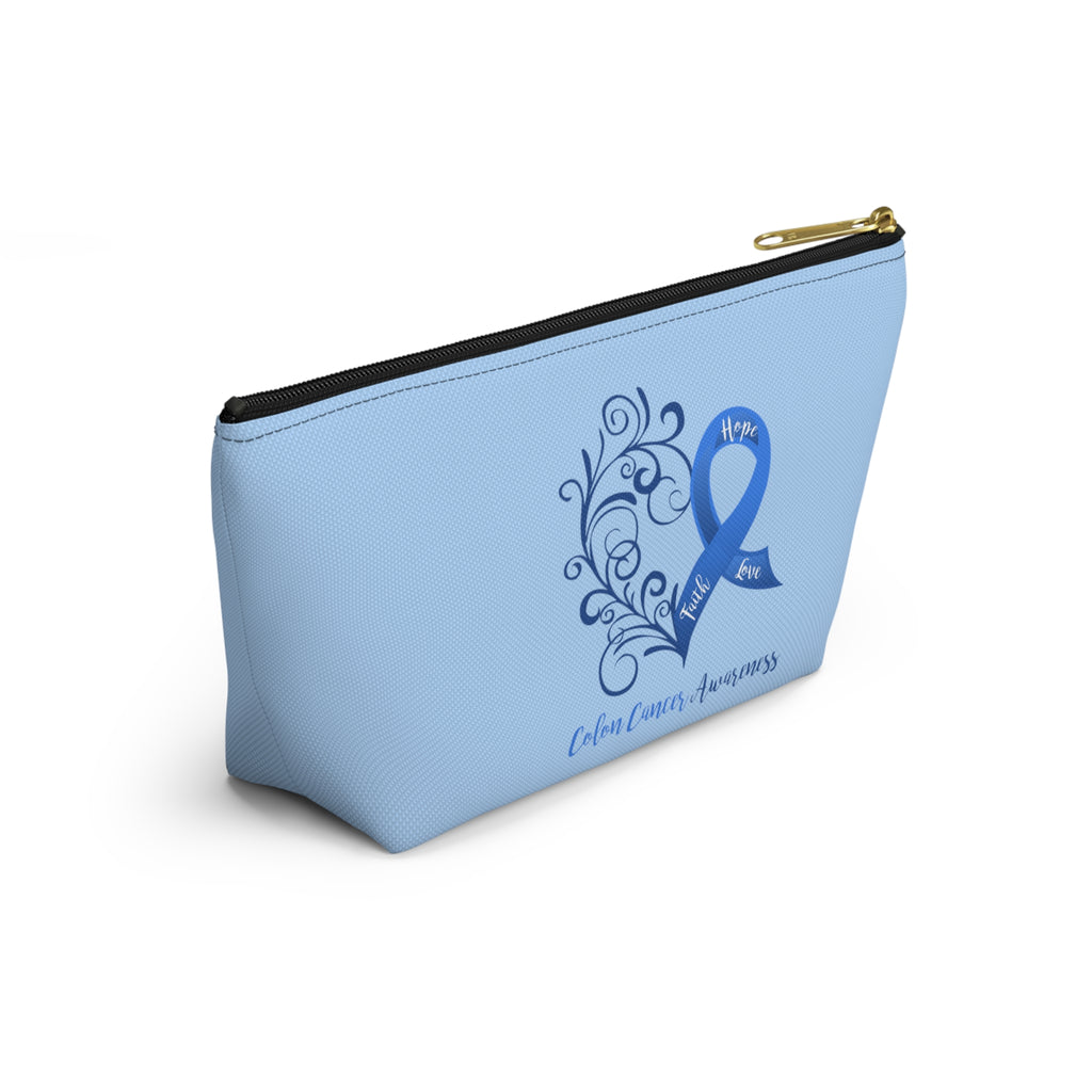 Colon Cancer Awareness Heart "Light Blue" T-Bottom Accessory Pouch (Dual-Sided Design)