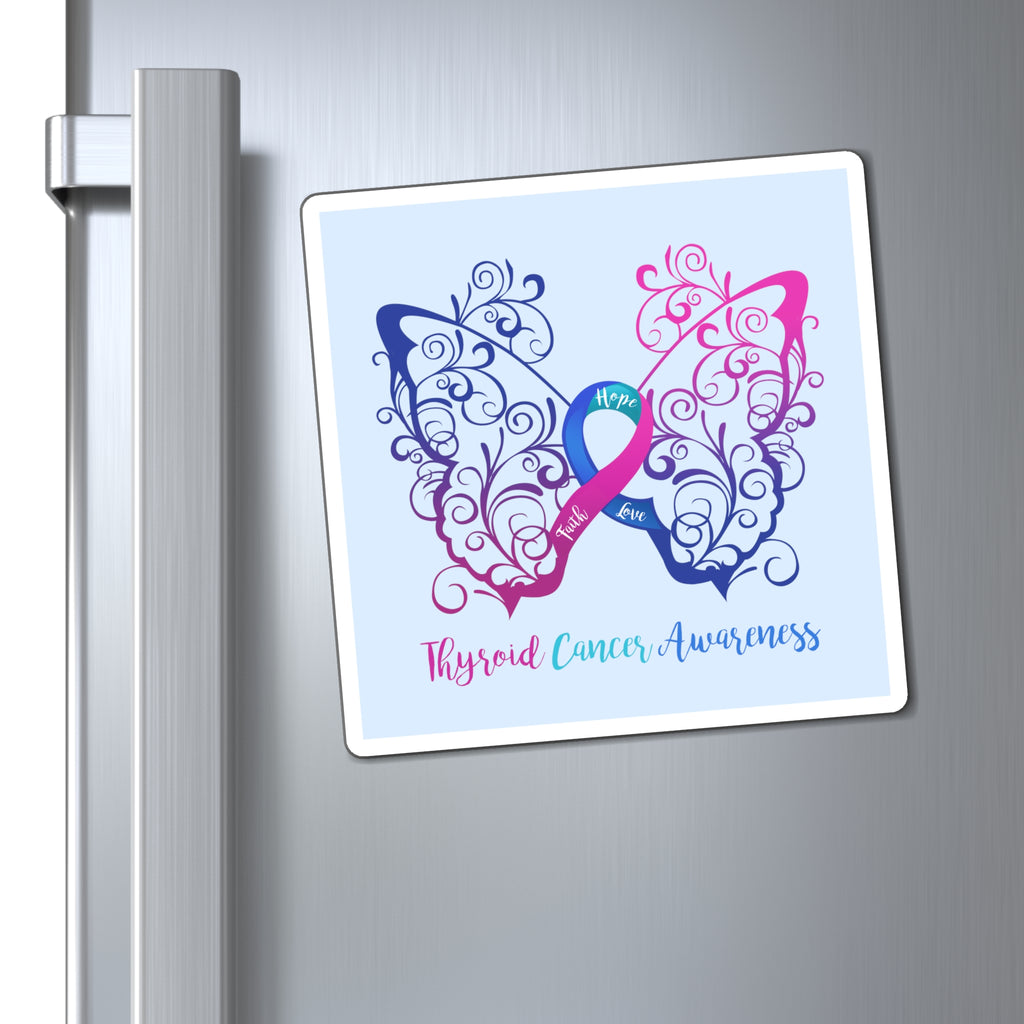 Thyroid Cancer Awareness Filigree Butterfly Light Blue Magnet (3 Sizes Available)