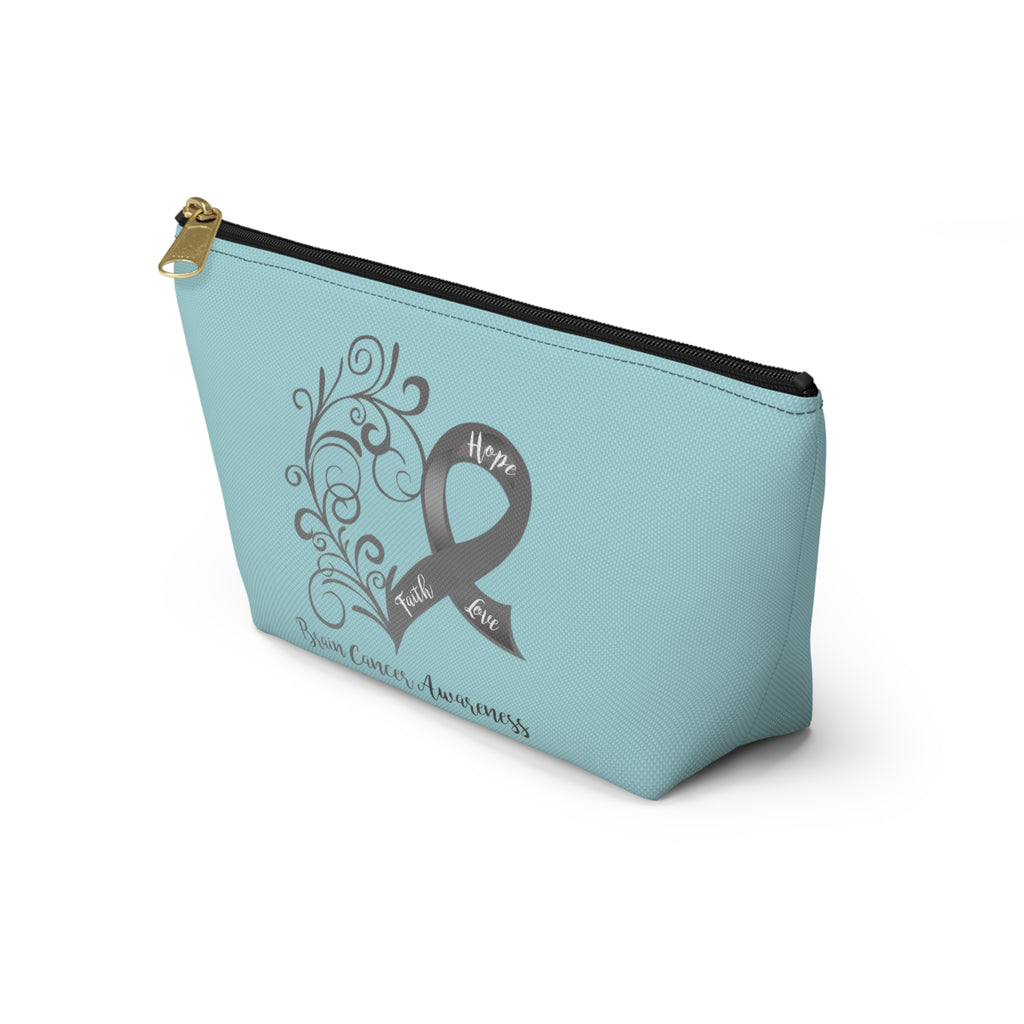 Brain Cancer Awareness Heart Small "Light Teal" T-Bottom Accessory Pouch (Dual-Sided Design)
