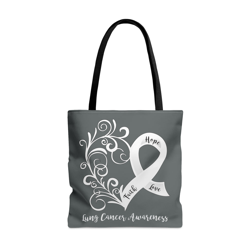 Lung Cancer Awareness Heart Large "Dark Grey" Tote Bag (Dual-Sided Design)