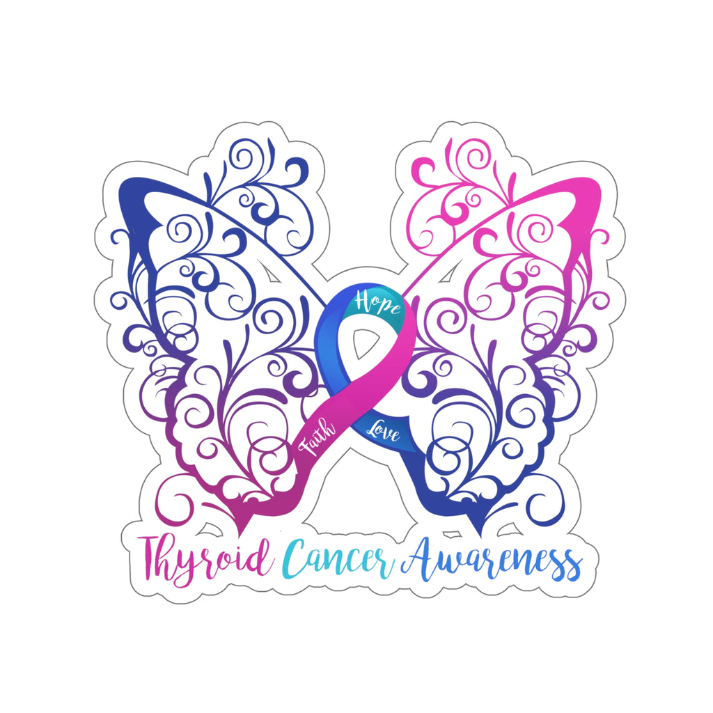 Thyroid Cancer Awareness Filigree Butterfly Car Sticker (6 x 6)