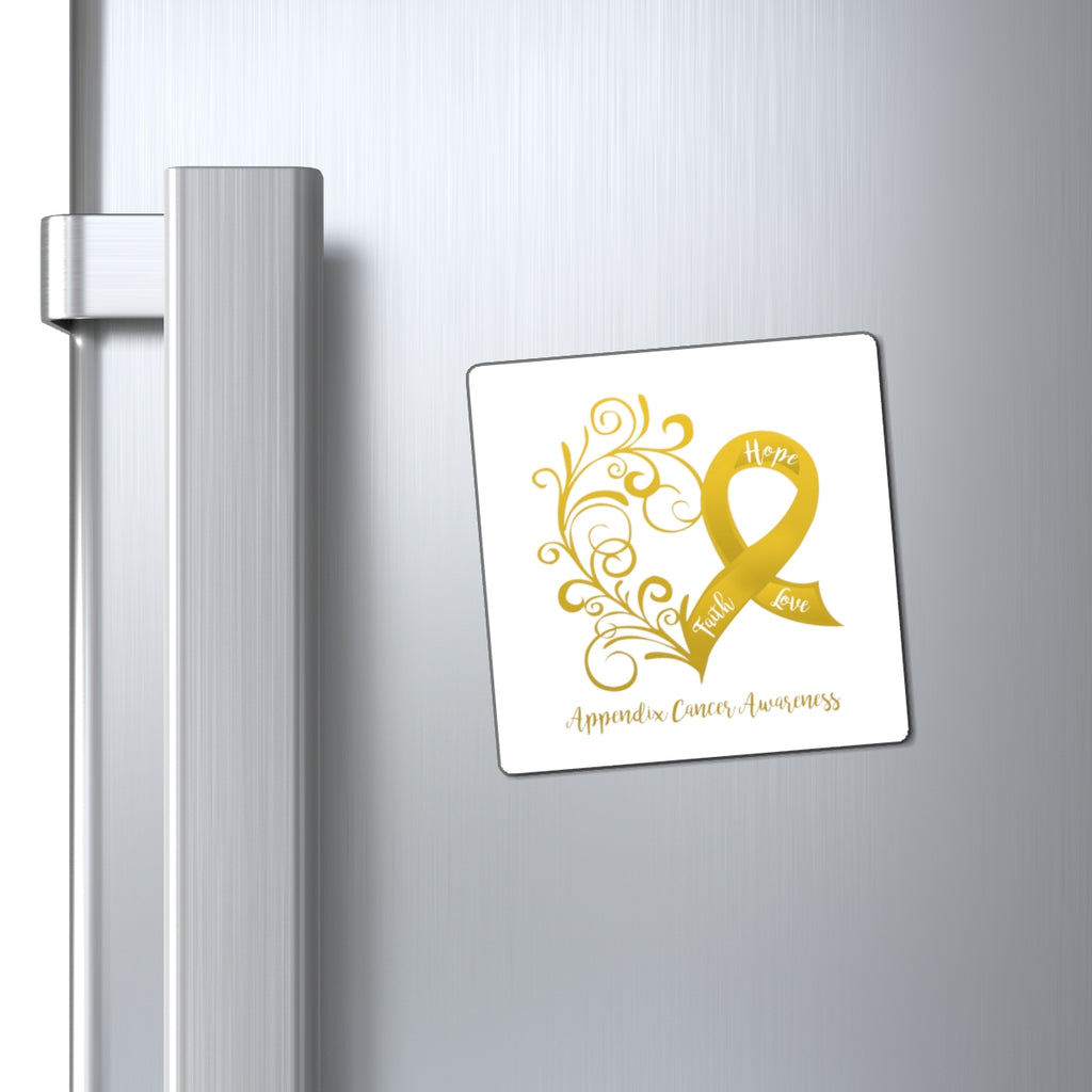 Appendix Cancer Awareness Heart Magnet (White Background) (3 Sizes Available)