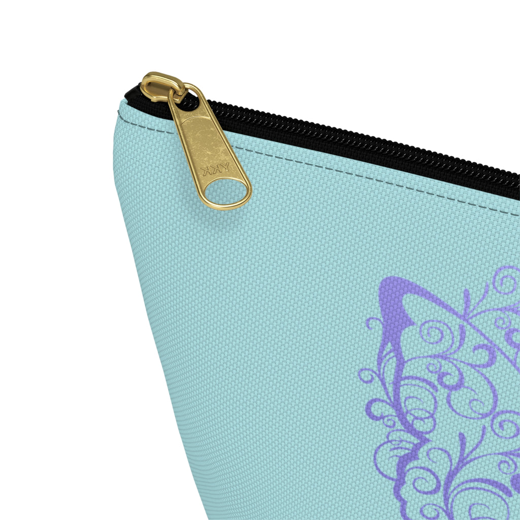 Esophageal Cancer Awareness Filigree Butterfly "Light Blue" T-Bottom Accessory Pouch (Dual-Sided Design)