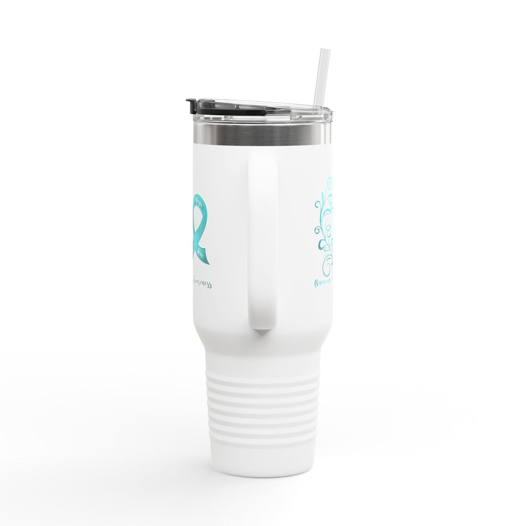 Ovarian Cancer Awareness Heart Insulated Travel Mug, 40oz (Dual Sided Design)