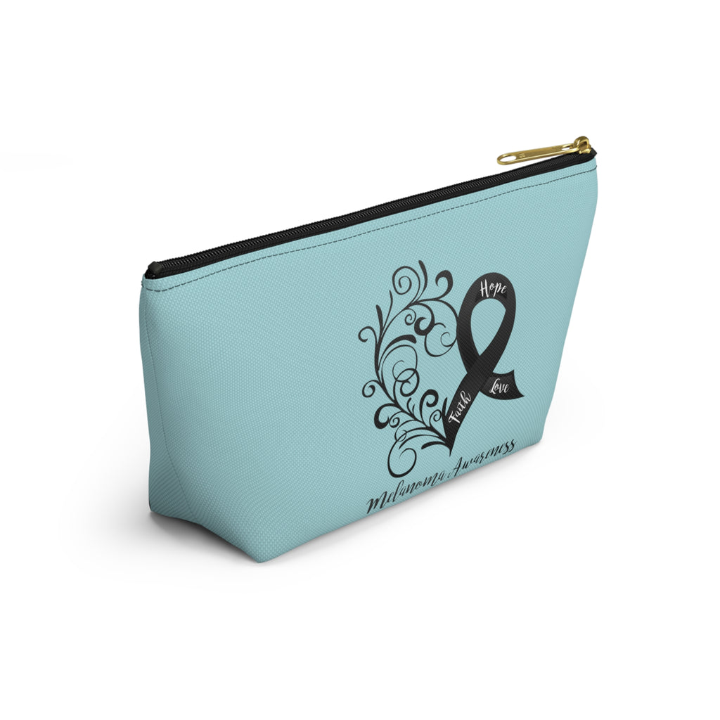 Melanoma Awareness Heart Small "Light Teal" T-Bottom Accessory Pouch (Dual-Sided Design)