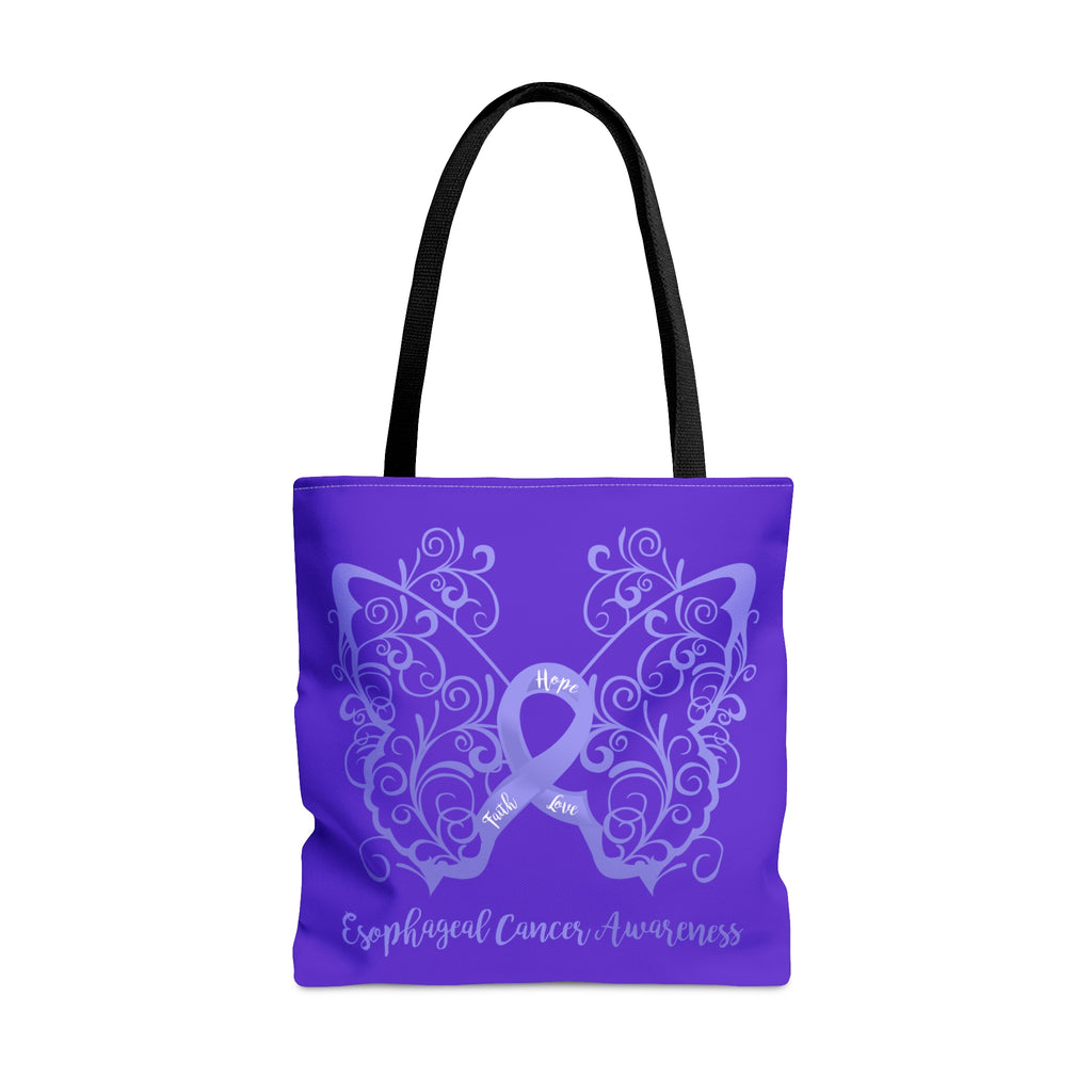 Esophageal Cancer Awareness Filigree Butterfly Large "Dark Blue" Tote Bag (Dual-Sided Design)