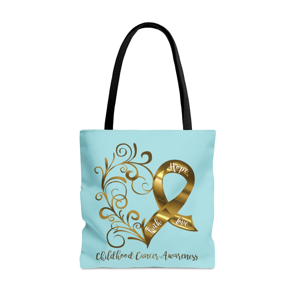 Childhood Cancer Awareness Heart Large "Light Teal" Tote Bag