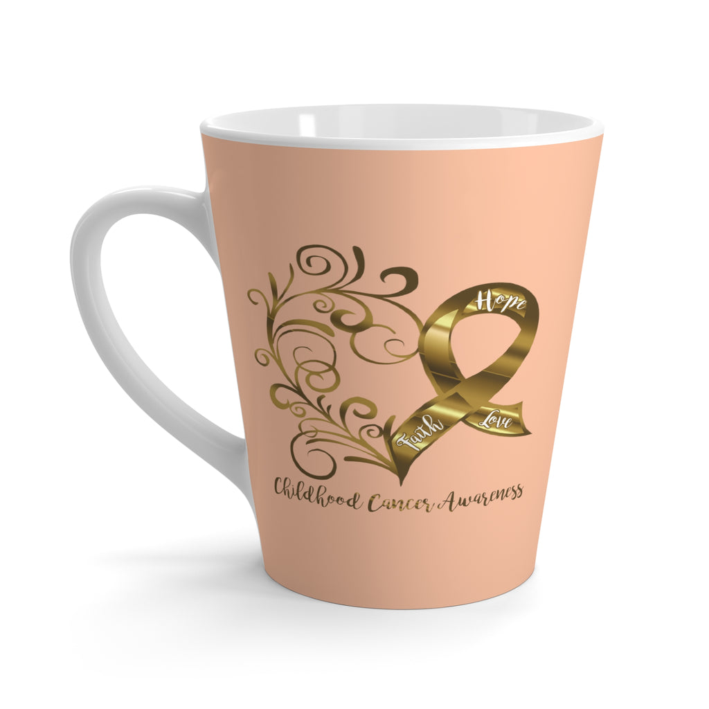 Childhood Cancer Awareness Heart "Peach" Latte Mug (Dual-Sided Design)(12 oz.)