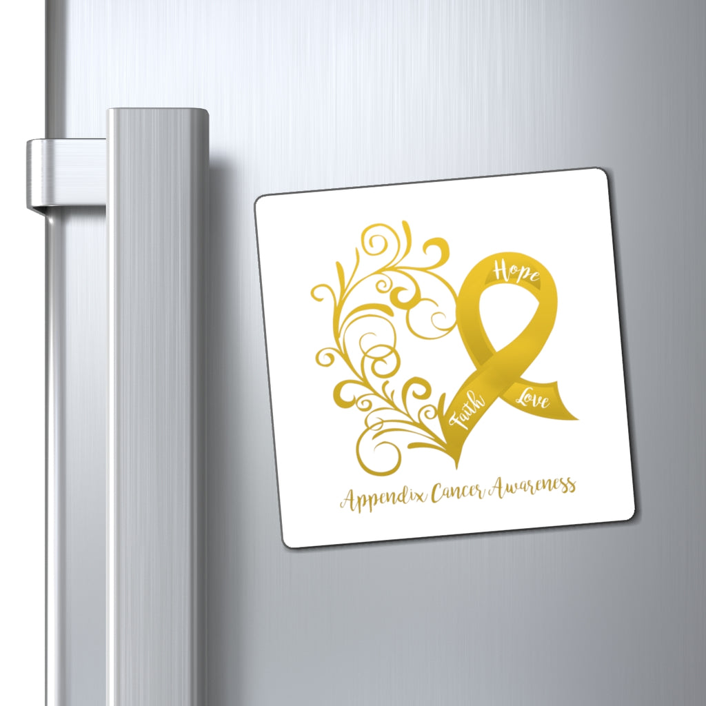 Appendix Cancer Awareness Heart Magnet (White Background) (3 Sizes Available)