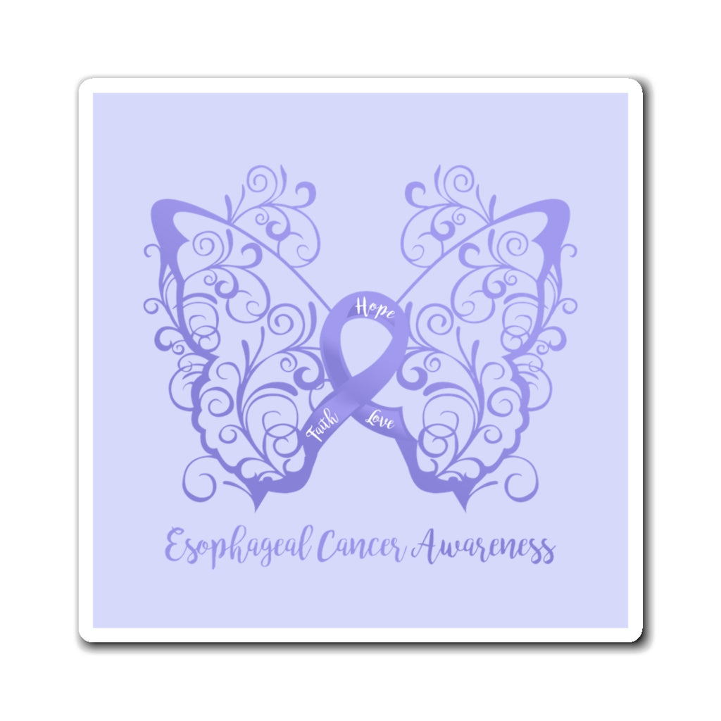Esophageal Cancer Awareness Filigree Butterfly Magnet (Periwinkle Blue Background) (3 Sizes Available)