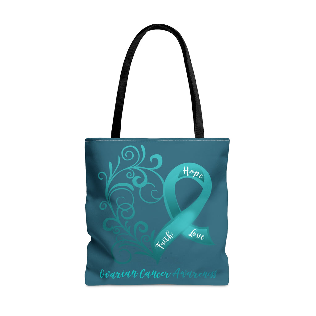 Ovarian Cancer Awareness Dark Teal Large Tote Bag (Dual-Sided Design)