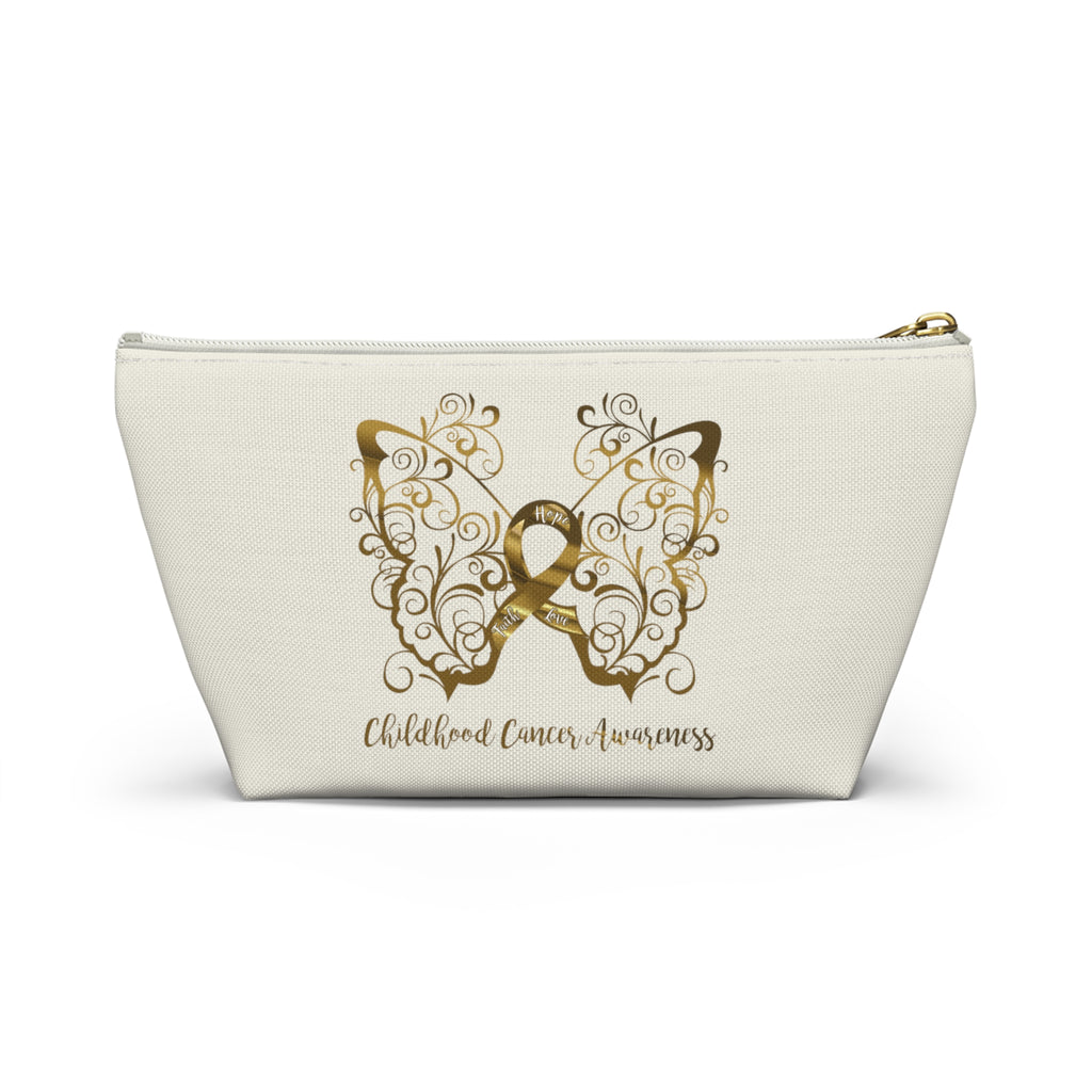 Childhood Cancer Awareness Filigree Butterfly Small "Natural" T-Bottom Accessory Pouch (Dual-Sided Design)