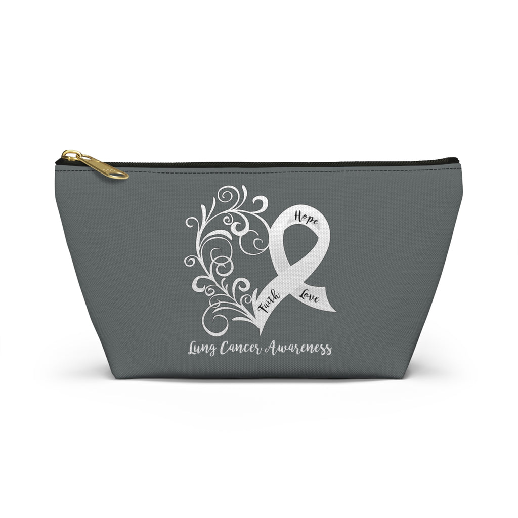 Lung Cancer Awareness Heart Dark Grey T-Bottom Accessory Pouch (Dual-Sided Design)