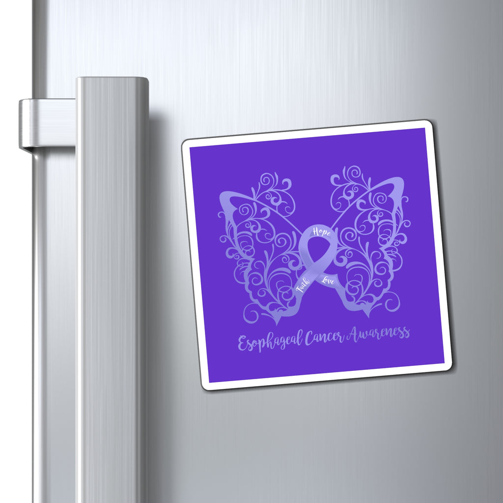 Esophageal Cancer Awareness Filigree Butterfly Magnet (Dark Blue Background) (3 Sizes Available)