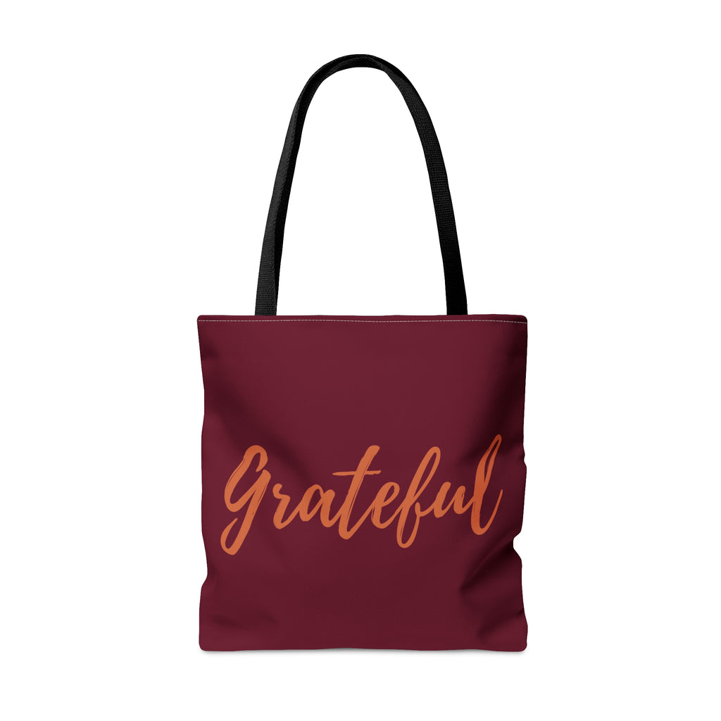 Grateful Script Large Maroon Tote Bag