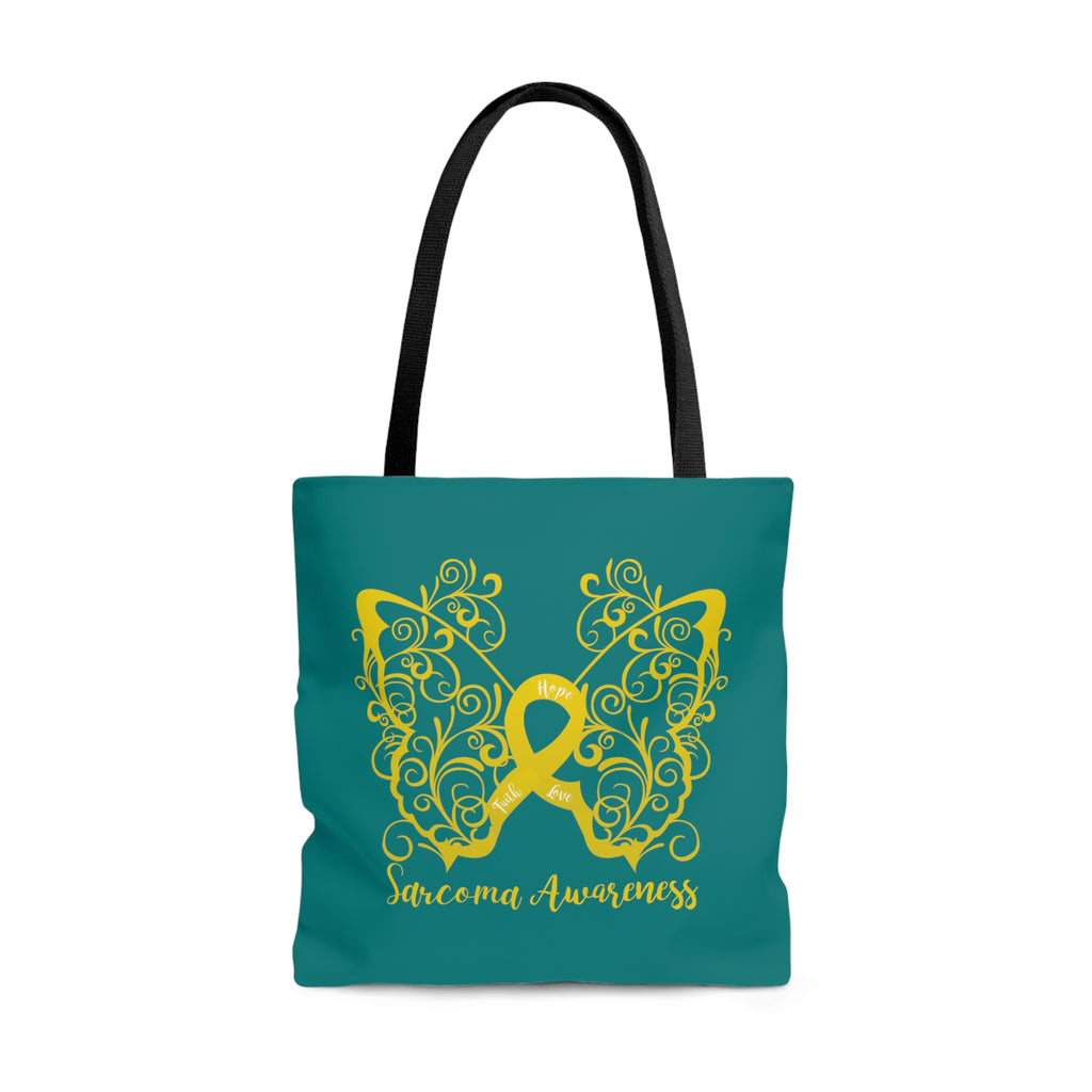 Sarcoma Awareness Filigree Butterfly "Dark Teal" Large Tote Bag (Dual-Sided Design)