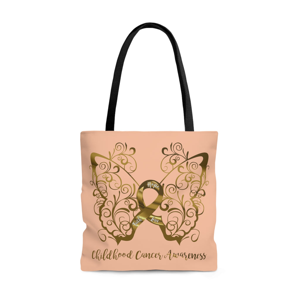 Childhood Cancer Awareness Filigree Butterfly Large "Peach" Tote Bag (Dual-Sided Design)
