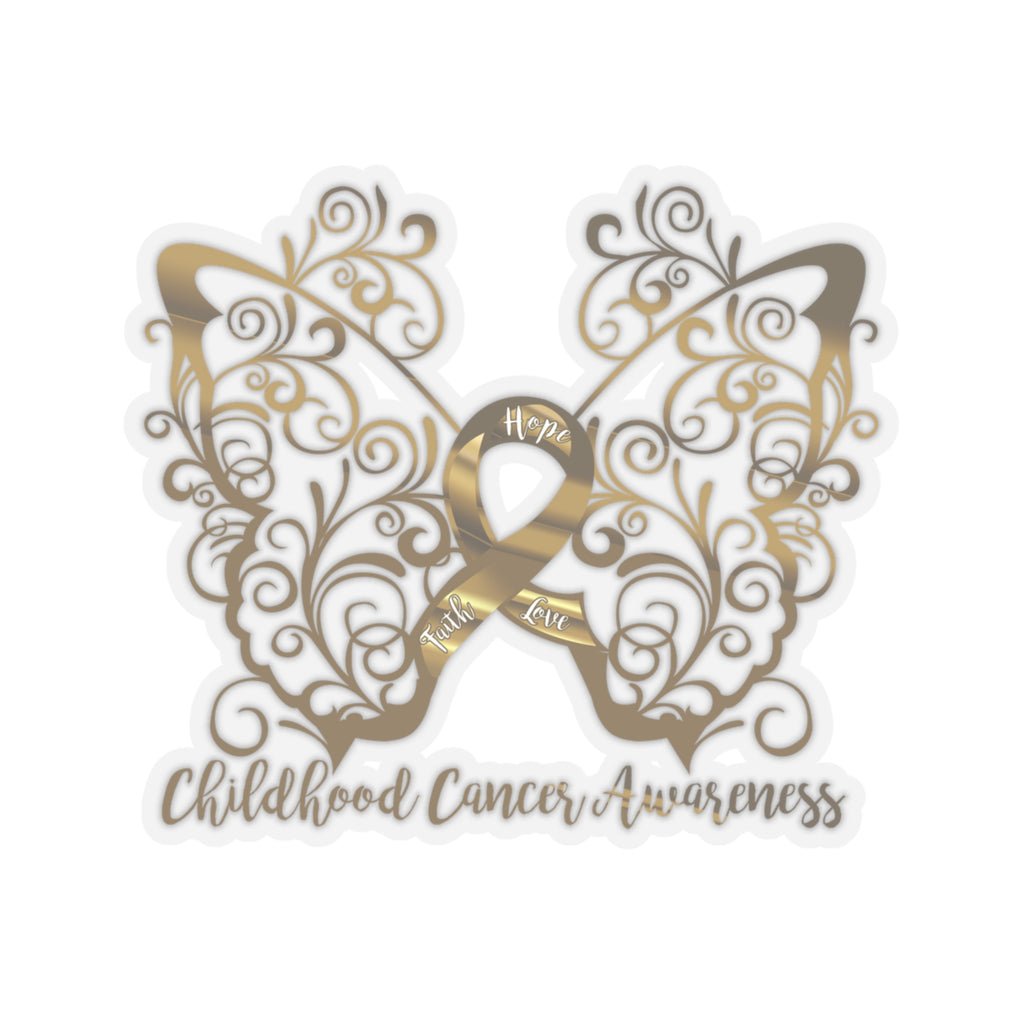 Childhood Cancer Awareness Filigree Butterfly Sticker (3 x 3)