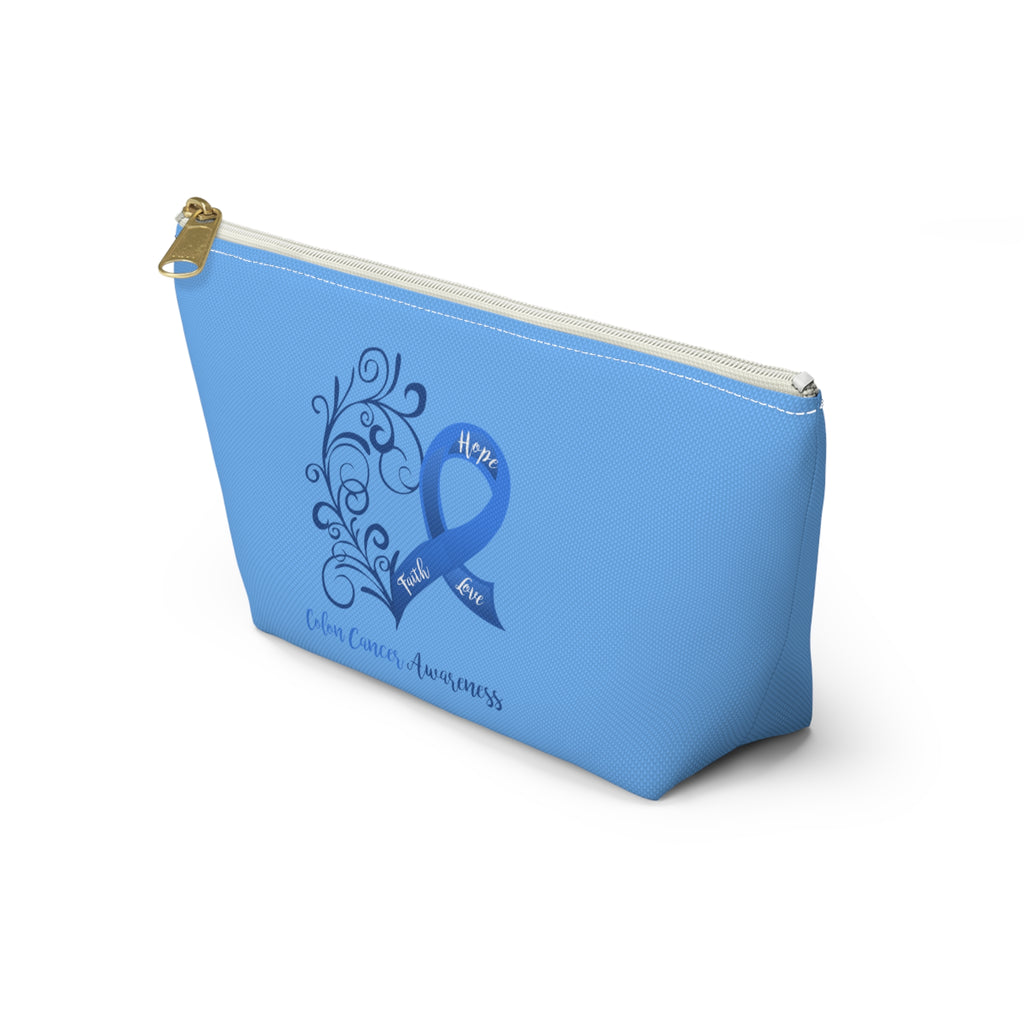 Colon Cancer Awareness Heart "Azure Blue" T-Bottom Accessory Pouch (Dual-Sided Design)