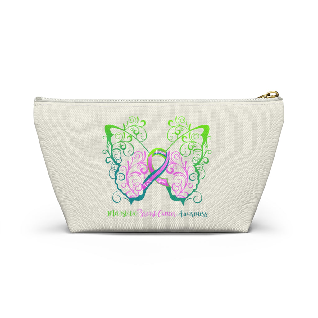 Metastatic Breast Cancer Awareness Filigree Butterfly Small "Natural" T-Bottom Accessory Pouch (Dual-Sided Design)