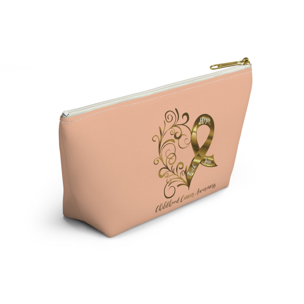 Childhood Cancer Awareness Heart Small "Peach" T-Bottom Accessory Pouch (Dual-Sided Design)