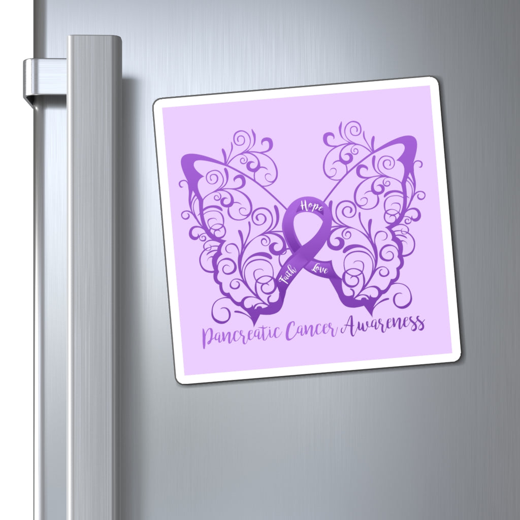 Pancreatic Cancer Awareness Filigree Butterfly Magnet (Lavender Background) (3 Sizes Available)