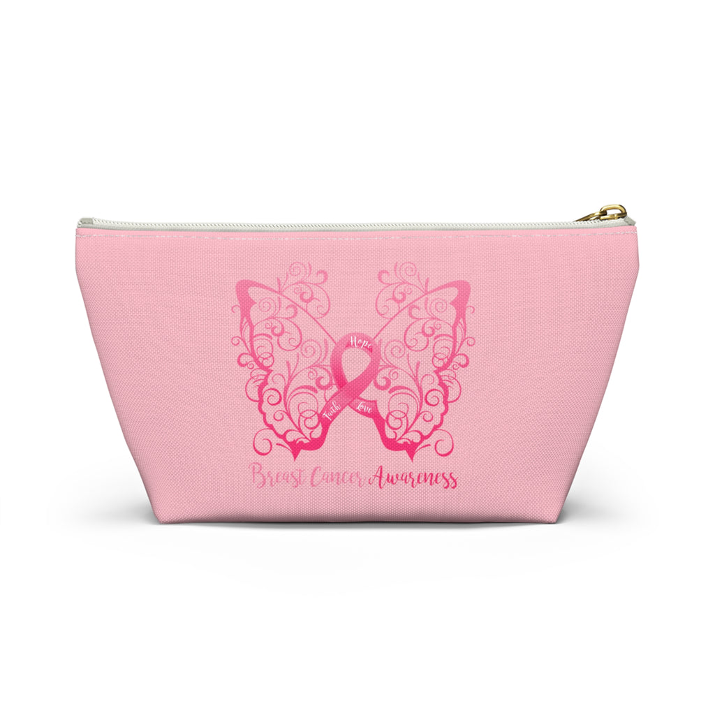 Breast Cancer Awareness Filigree Butterfly Small "Pink" T-Bottom Accessory Pouch (Dual-Sided Design)