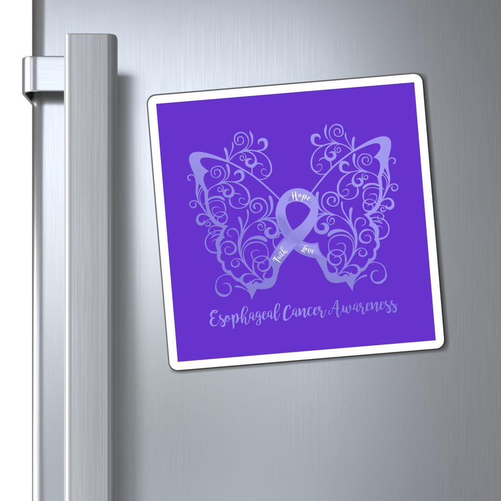 Esophageal Cancer Awareness Filigree Butterfly Magnet (Dark Blue Background) (3 Sizes Available)