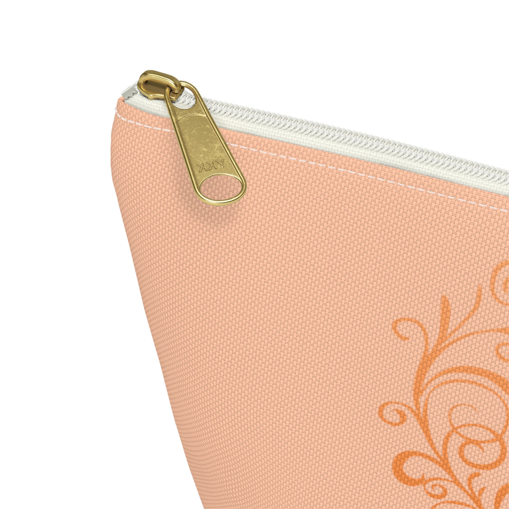 Uterine Cancer Awareness Heart Small "Peach" T-Bottom Accessory Pouch (Dual-Sided Design)