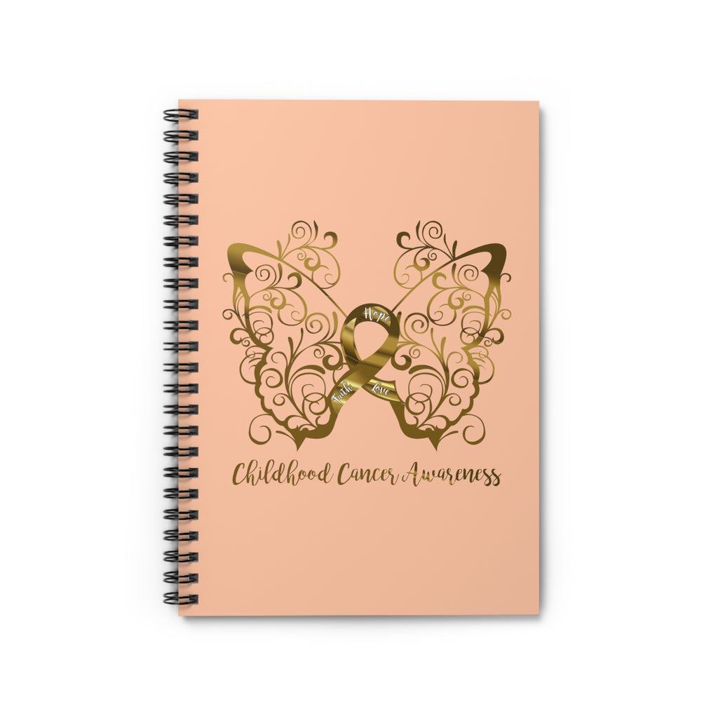 Childhood Cancer Awareness Filigree Butterfly Spiral Journal - Ruled Line (Peach)