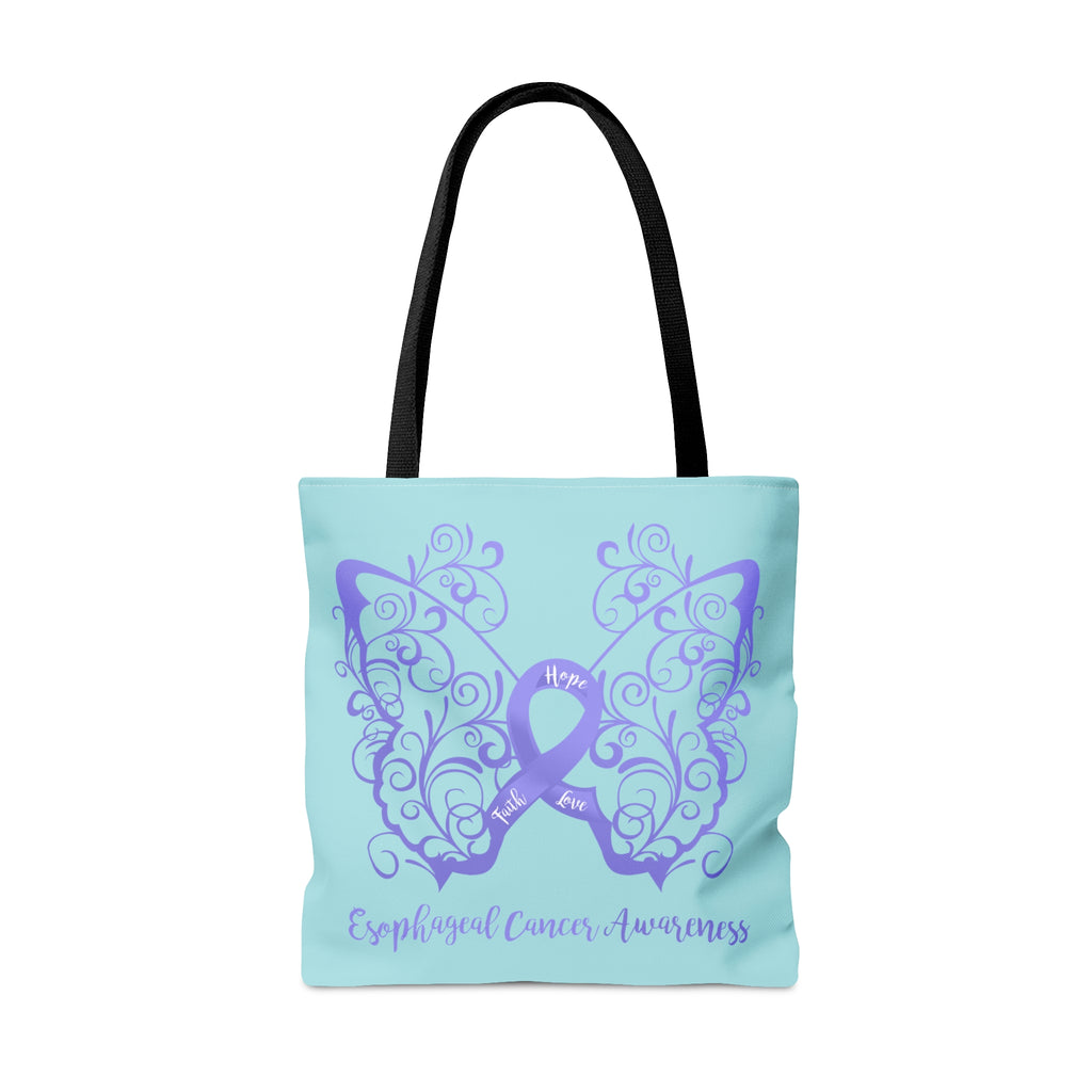 Esophageal Cancer Awareness Filigree Butterfly Large "Light Blue" Tote Bag (Dual-Sided Design)