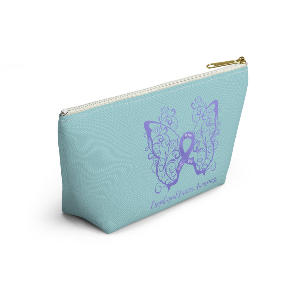 Esophageal Cancer Awareness Filigree Butterfly "Light Blue" T-Bottom Accessory Pouch (Dual-Sided Design)