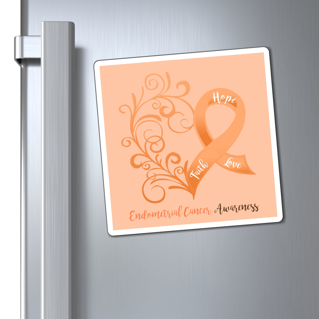 Endometrial Cancer Awareness Filigree Butterfly Peach Magnet (3 Sizes Available)