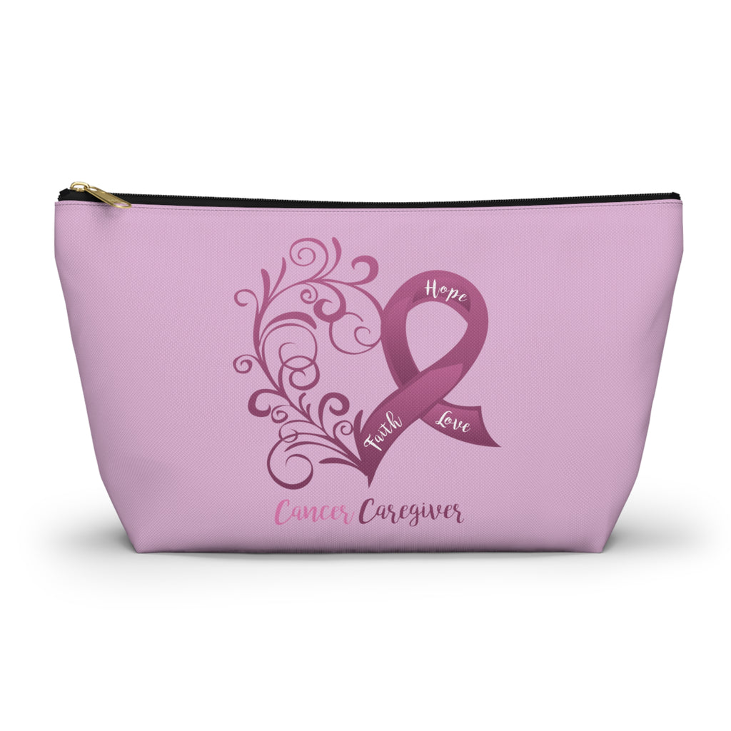 Cancer Caregiver Heart Plum T-Bottom Accessory Pouch (Dual-Sided Design)