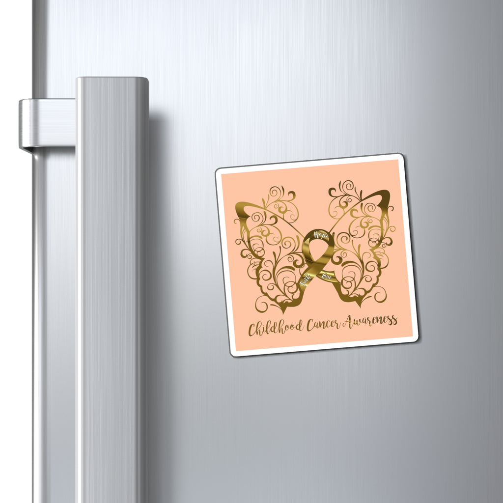 Childhood Cancer Awareness Filigree Butterfly Peach Magnet (3 Sizes Available)
