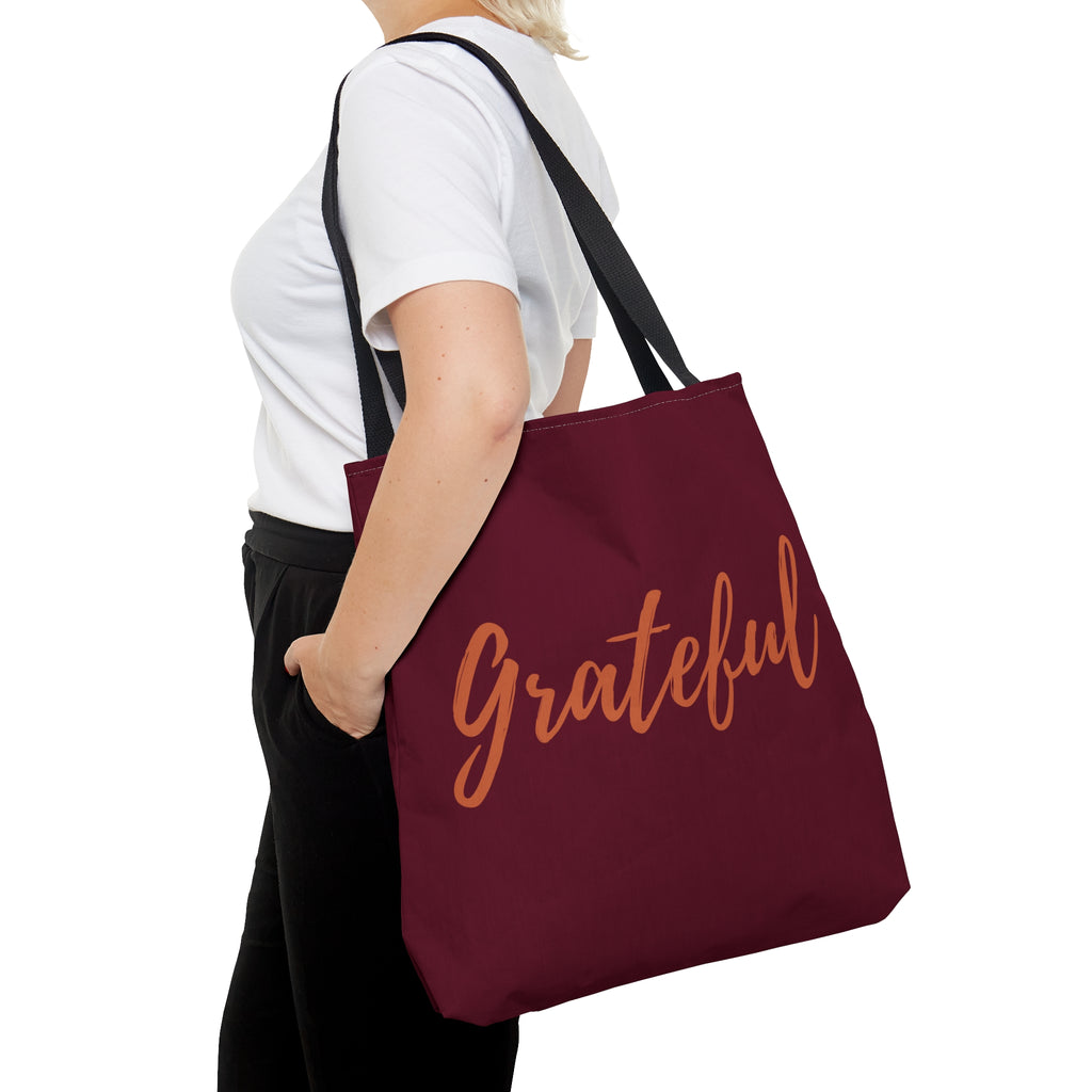 Grateful Script Large Maroon Tote Bag
