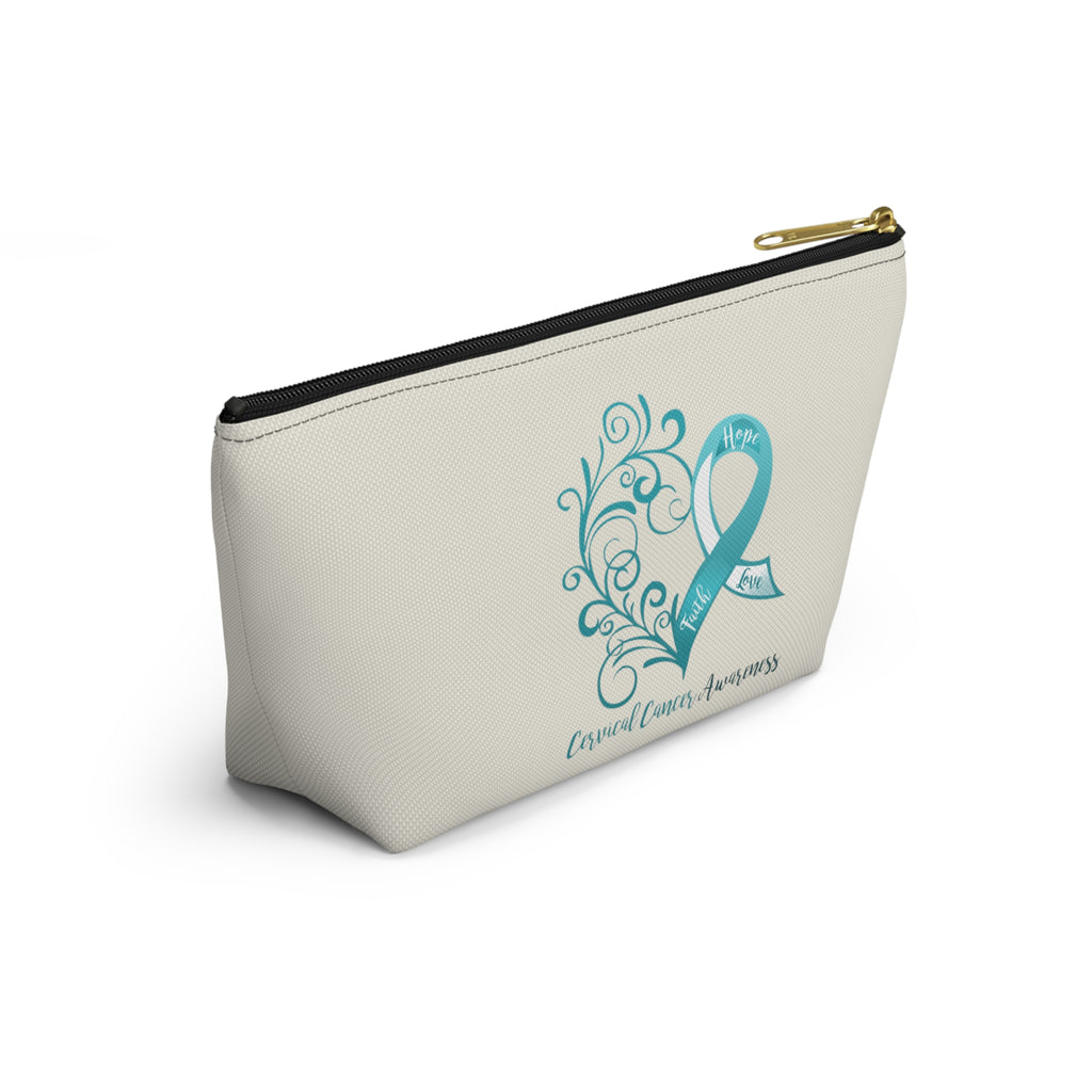 Cervical Cancer Awareness Heart "Natural" T-Bottom Accessory Pouch (Dual-Sided Design)