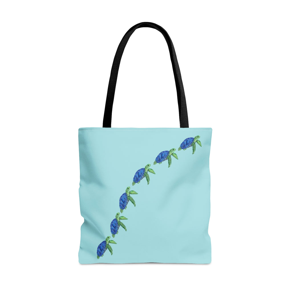 Colored Swimming Sea Turtles Large "Light Teal Blue" Tote Bag