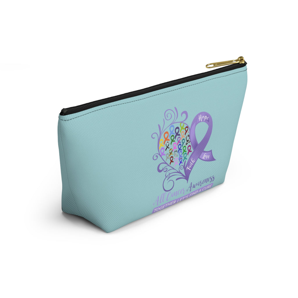 All Cancer Awareness Heart Small "Light Teal" T-Bottom Accessory Pouch (Dual-Sided Design)