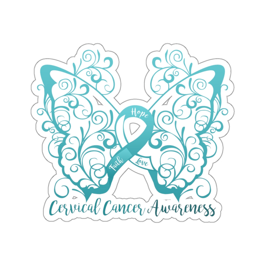 Cervical Cancer Awareness Filigree Butterfly Sticker (3 x 3)