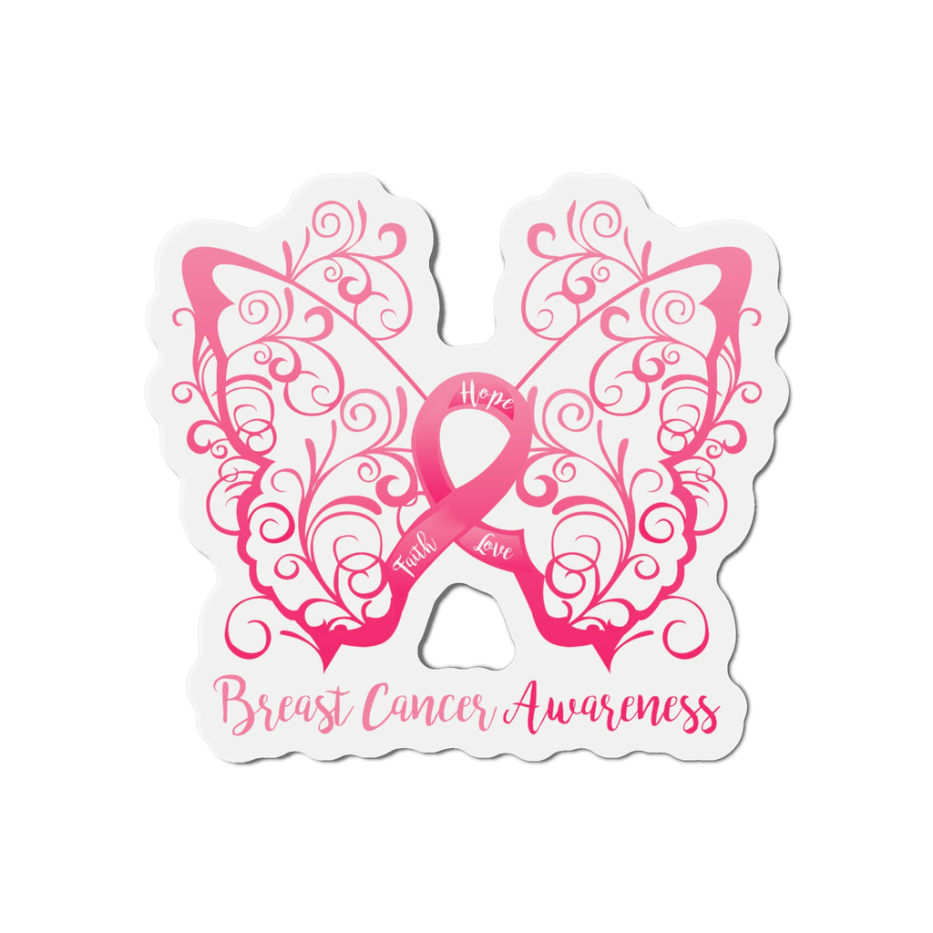 Breast Cancer Awareness Filigree Butterfly Flexible Vehicle Magnet