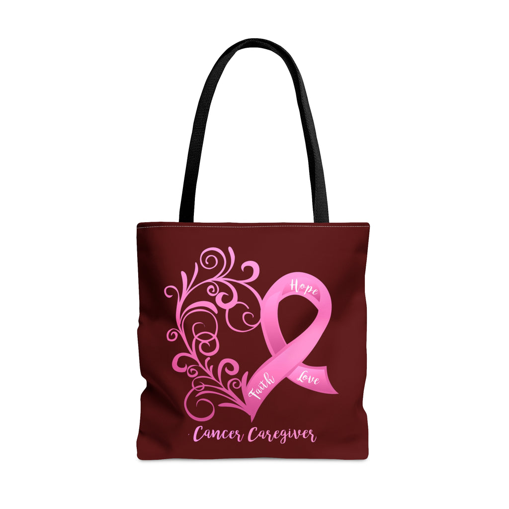 Cancer Caregiver Heart Maroon Tote Bag (Dual-Sided Design)