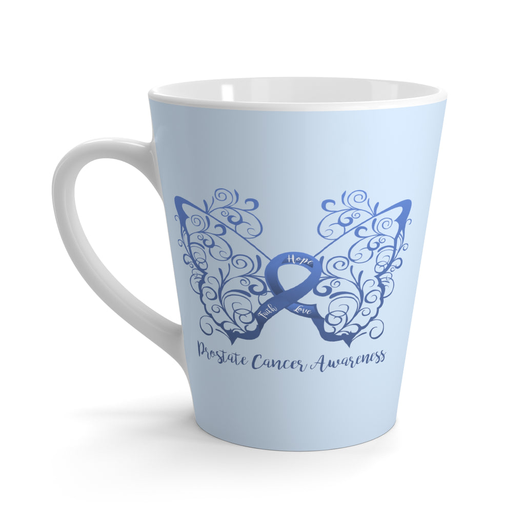 Prostate Cancer Awareness Filigree Butterfly "Light Blue" Latte Mug (Dual-Sided Design)(12 oz.)
