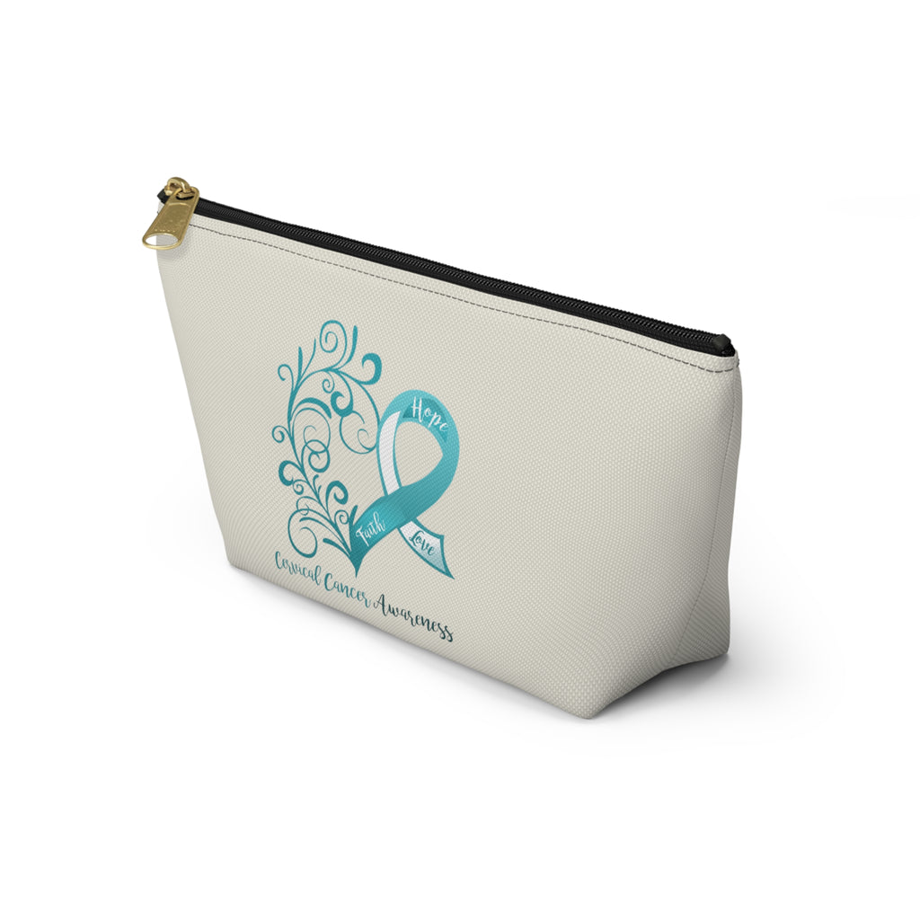 Cervical Cancer Awareness Heart "Natural" T-Bottom Accessory Pouch (Dual-Sided Design)