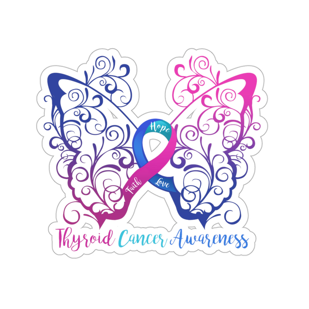Thyroid Cancer Awareness Filigree Butterfly Sticker (3 x 3)