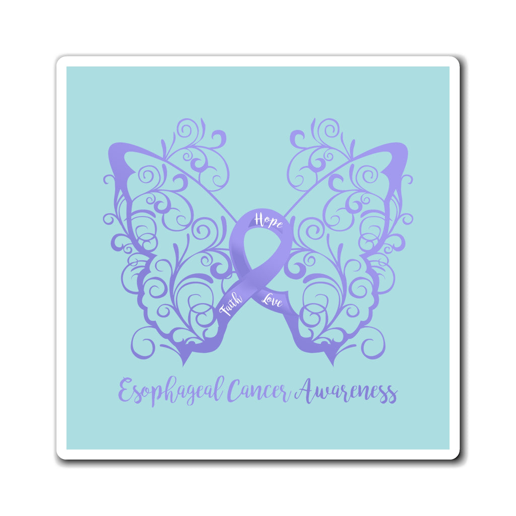 Esophageal Cancer Awareness Filigree Butterfly Magnet (Light Blue Background) (3 Sizes Available)