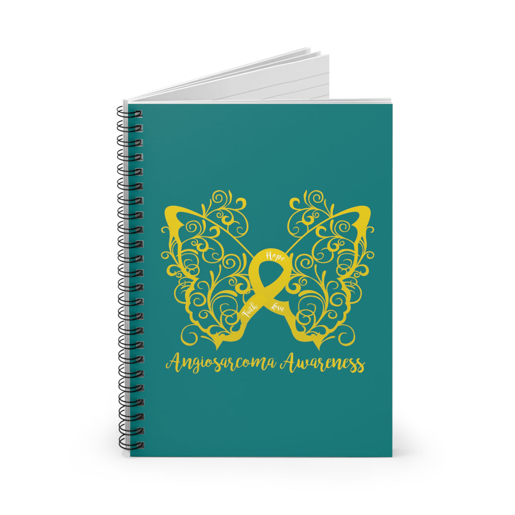 Angiosarcoma Awareness Filigree Butterfly Spiral Journal - Ruled Line (Dark Teal)