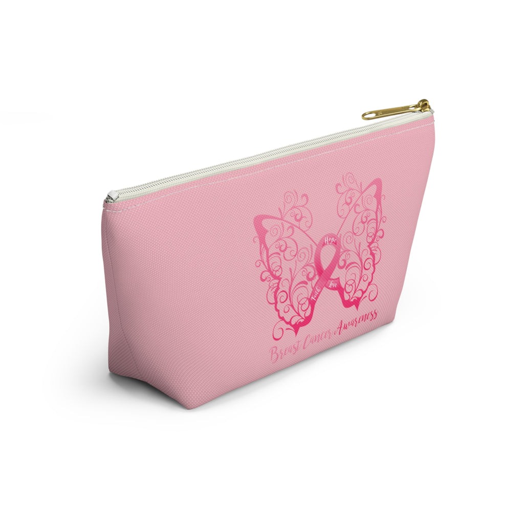 Breast Cancer Awareness Filigree Butterfly Small "Pink" T-Bottom Accessory Pouch (Dual-Sided Design)